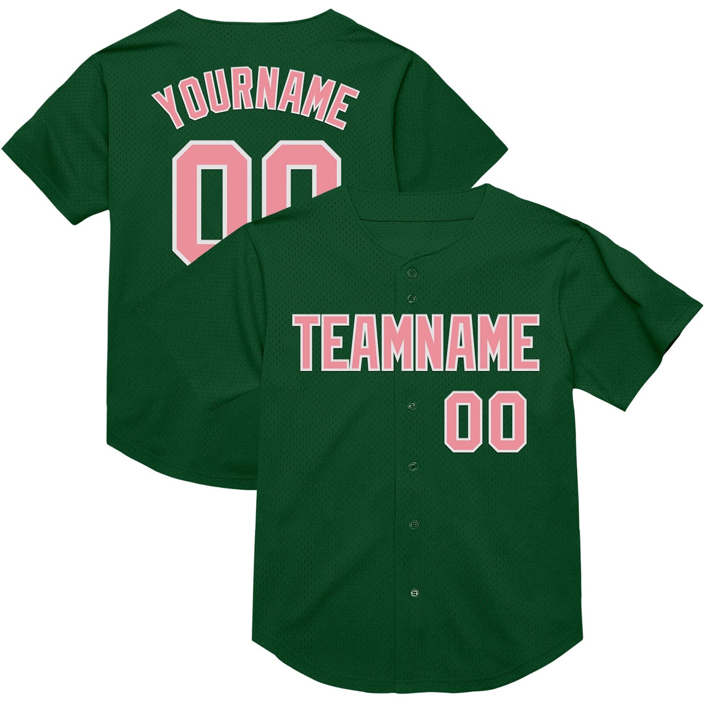 Custom Green Medium Pink-White Mesh Authentic Throwback Baseball Jersey - Sky-Custom