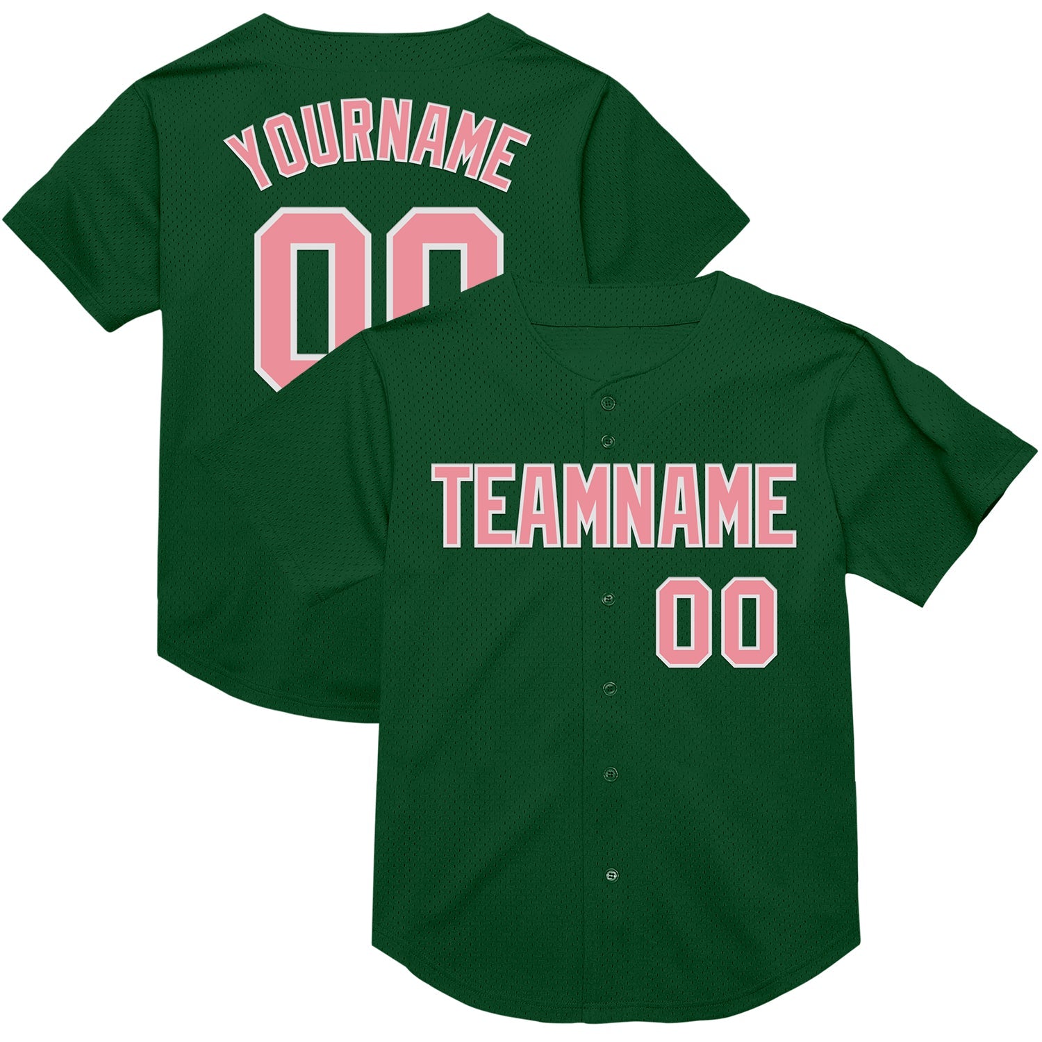 Custom Green Medium Pink-White Mesh Authentic Throwback Baseball Jersey - Sky-Custom