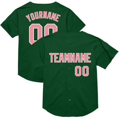 Custom Green Medium Pink-White Mesh Authentic Throwback Baseball Jersey - Sky-Custom