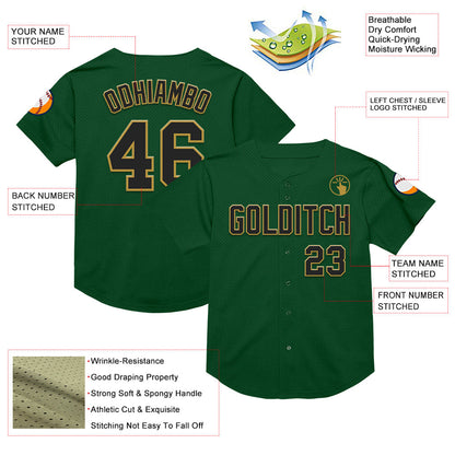 Custom Green Black-Old Gold Mesh Authentic Throwback Baseball Jersey - Sky-Custom