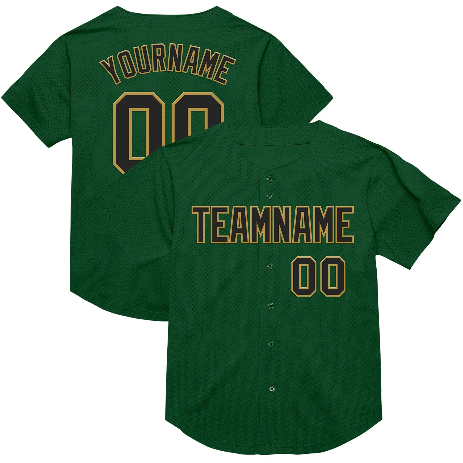 Custom Green Black-Old Gold Mesh Authentic Throwback Baseball Jersey - Sky-Custom