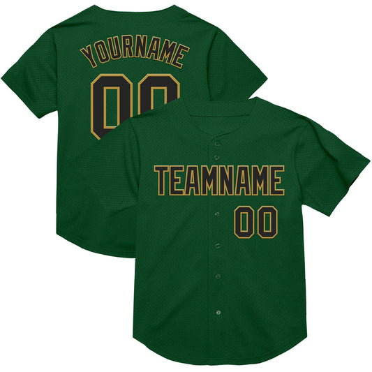Custom Green Black-Old Gold Mesh Authentic Throwback Baseball Jersey - Sky-Custom