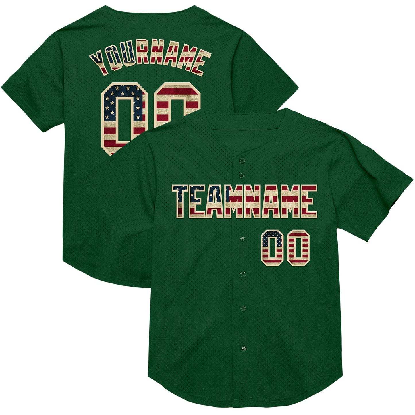Custom Green Vintage USA Flag-Cream Mesh Authentic Throwback Baseball Jersey - Sky-Custom