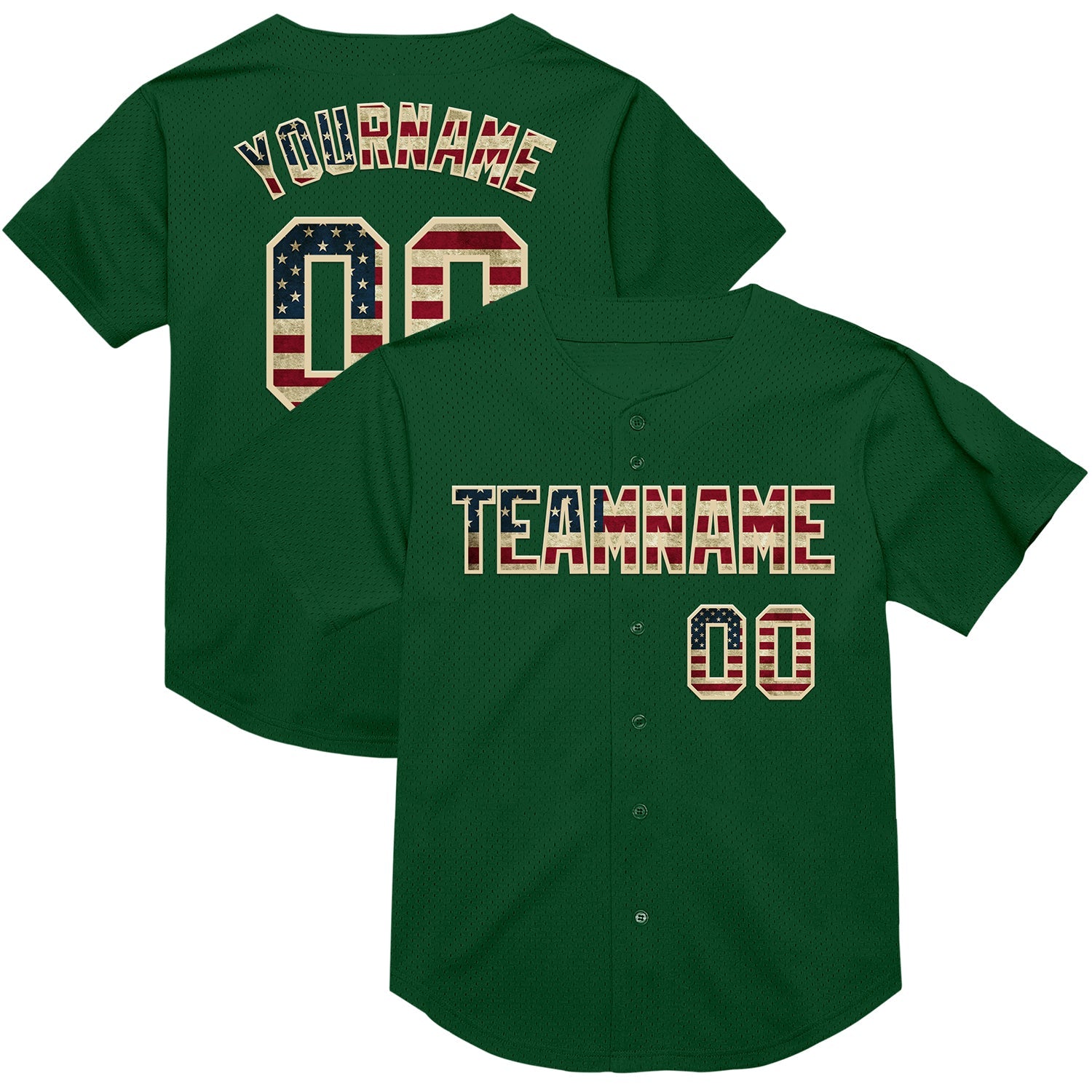 Custom Green Vintage USA Flag-Cream Mesh Authentic Throwback Baseball Jersey - Sky-Custom