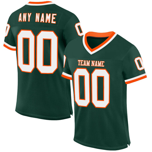 Custom Green White-Orange Mesh Authentic Throwback Football Jersey - Sky-Custom