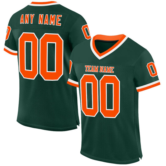 Custom Green Orange-White Mesh Authentic Throwback Football Jersey - Sky-Custom