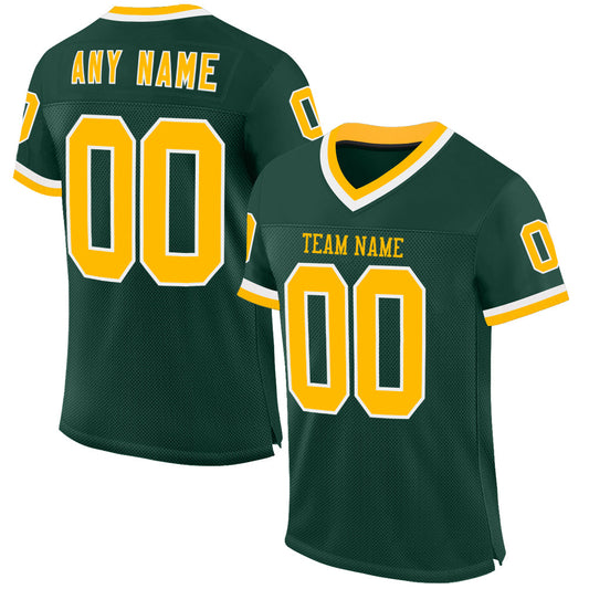 Custom Green Gold-White Mesh Authentic Throwback Football Jersey - Sky-Custom