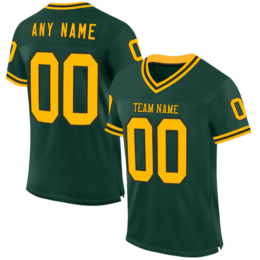 Custom Green Gold-Black Mesh Authentic Throwback Football Jersey - Sky-Custom