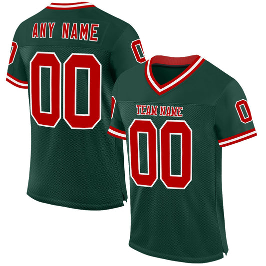 Custom Green Red-White Mesh Authentic Throwback Football Jersey - Sky-Custom