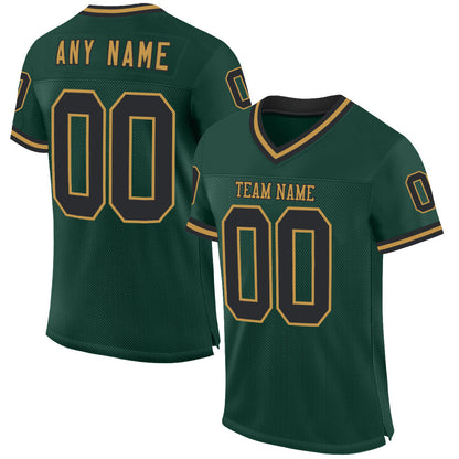 Custom Green Black-Old Gold Mesh Authentic Throwback Football Jersey - Sky-Custom