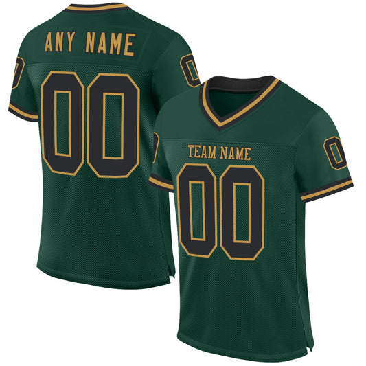 Custom Green Black-Old Gold Mesh Authentic Throwback Football Jersey - Sky-Custom