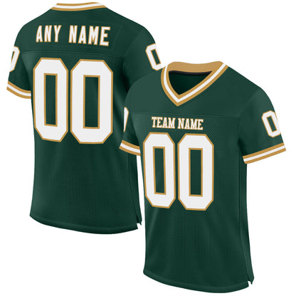 Custom Green White-Old Gold Mesh Authentic Throwback Football Jersey - Sky-Custom