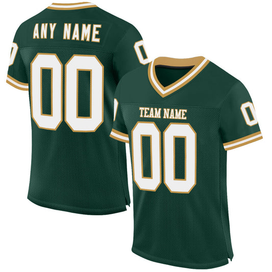 Custom Green White-Old Gold Mesh Authentic Throwback Football Jersey - Sky-Custom