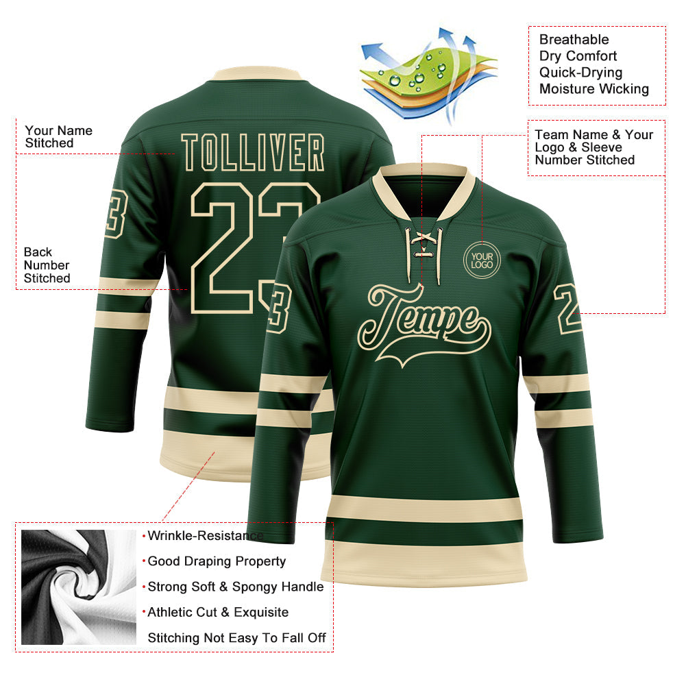 Custom Green Cream Hockey Lace Neck Jersey - Sky-Custom