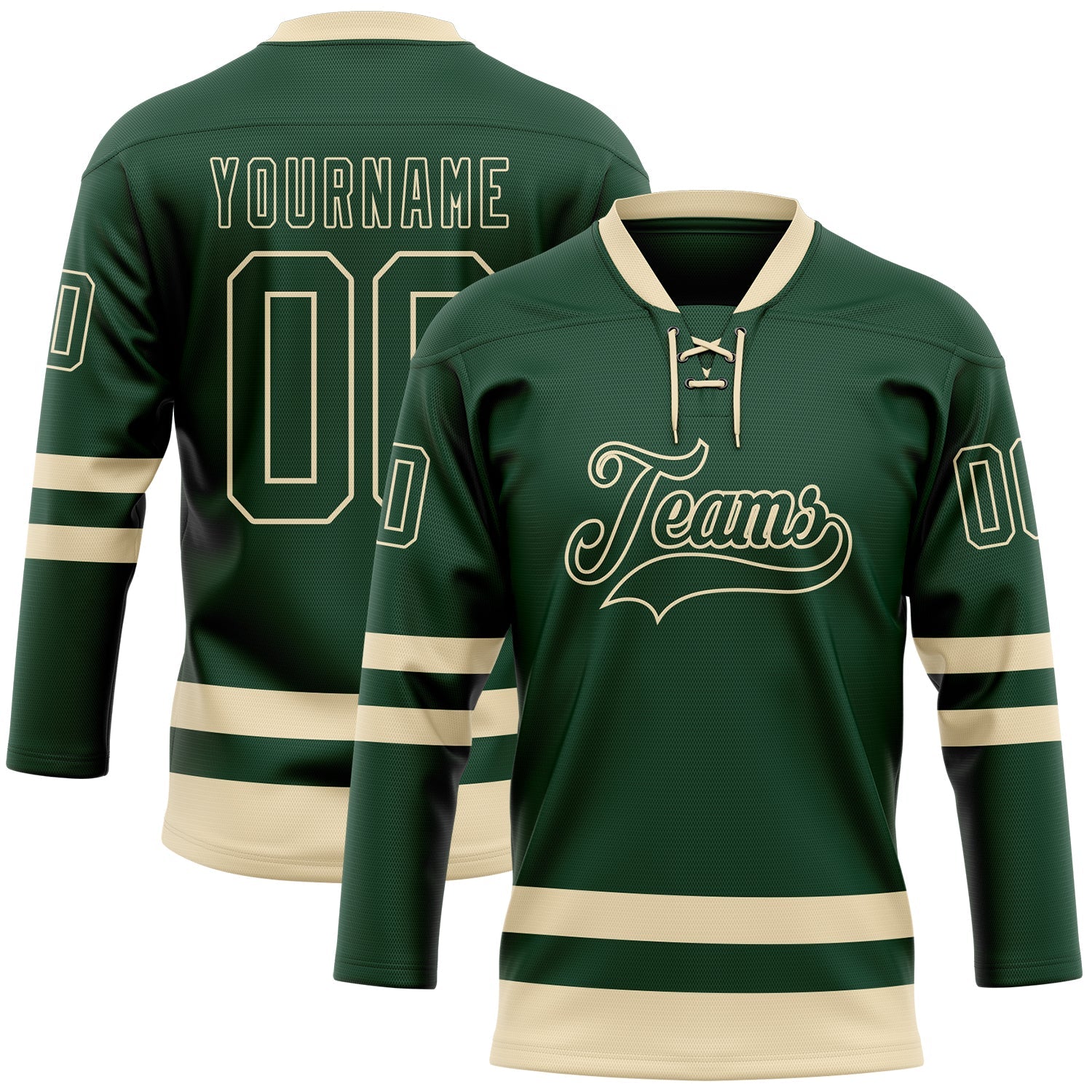 Custom Green Cream Hockey Lace Neck Jersey - Sky-Custom