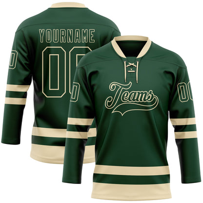 Custom Green Cream Hockey Lace Neck Jersey - Sky-Custom