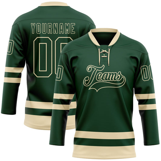 Custom Green Cream Hockey Lace Neck Jersey - Sky-Custom
