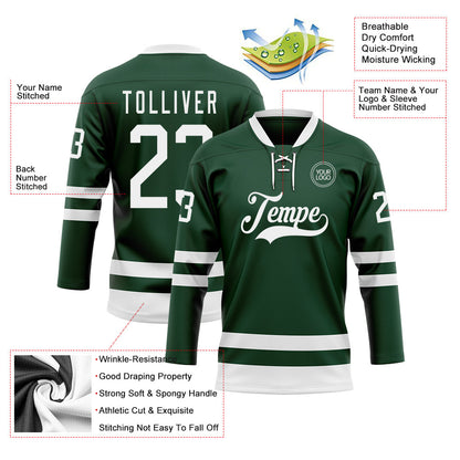 Custom Green White Hockey Lace Neck Jersey - Sky-Custom