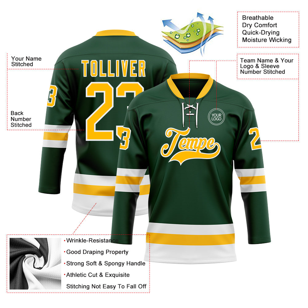 Custom Green Gold-White Hockey Lace Neck Jersey - Sky-Custom