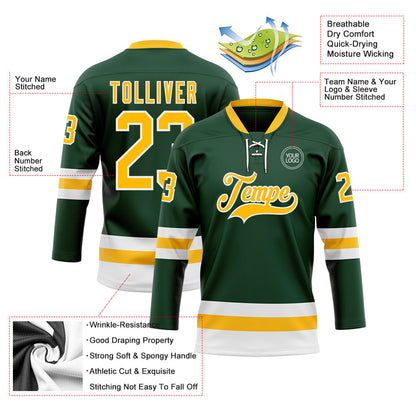 Custom Green Gold-White Hockey Lace Neck Jersey - Sky-Custom