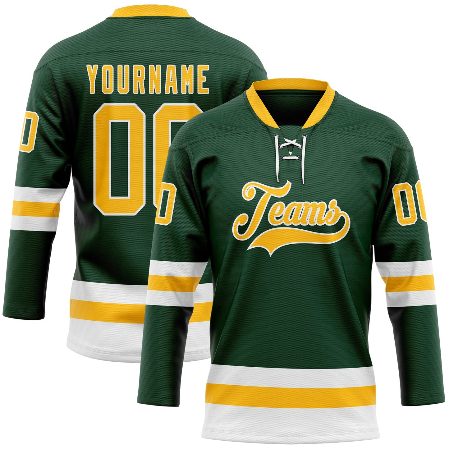 Custom Green Gold-White Hockey Lace Neck Jersey - Sky-Custom