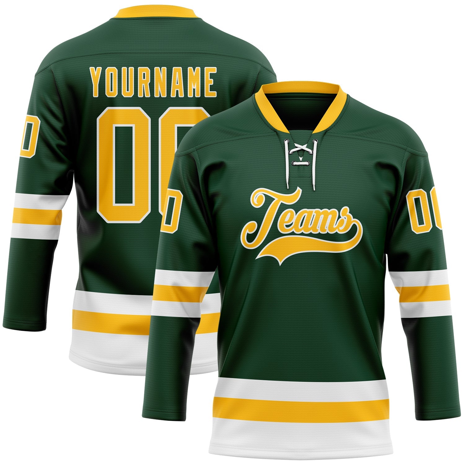 Custom Green Gold-White Hockey Lace Neck Jersey - Sky-Custom