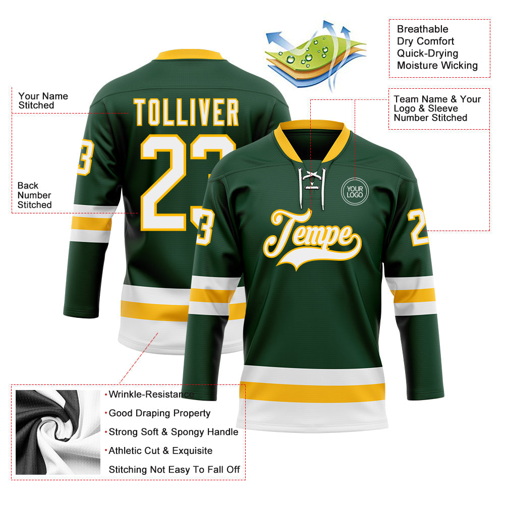 Custom Green White-Gold Hockey Lace Neck Jersey - Sky-Custom