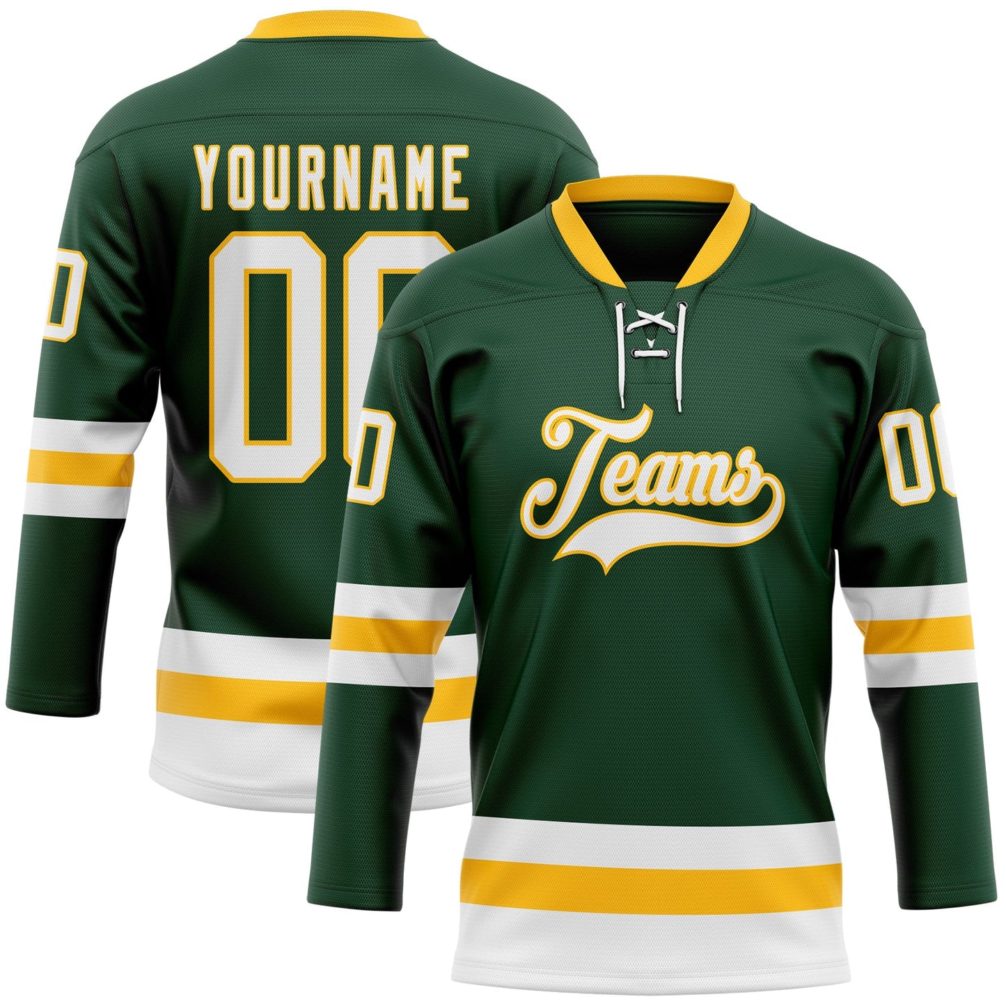 Custom Green White-Gold Hockey Lace Neck Jersey - Sky-Custom