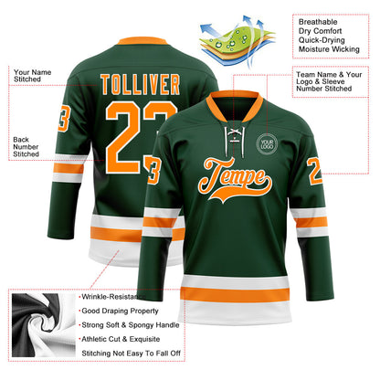 Custom Green Bay Orange-White Hockey Lace Neck Jersey - Sky-Custom