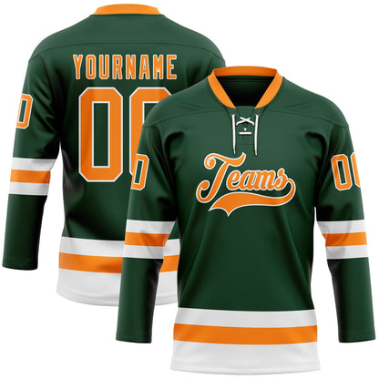 Custom Green Bay Orange-White Hockey Lace Neck Jersey - Sky-Custom