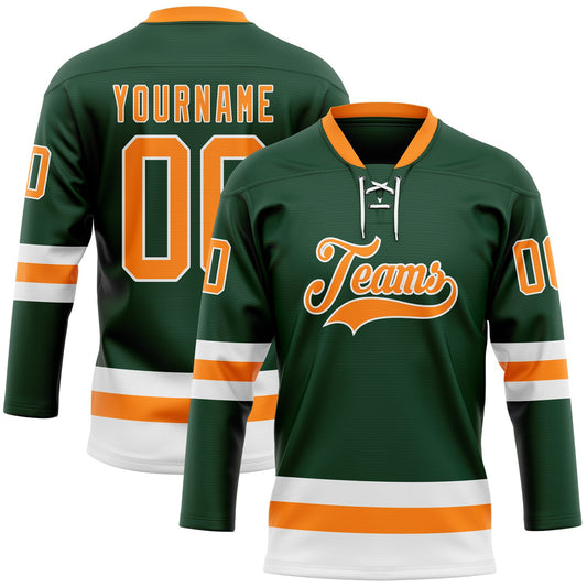 Custom Green Bay Orange-White Hockey Lace Neck Jersey - Sky-Custom