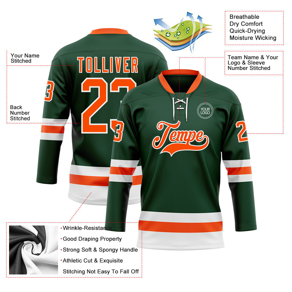 Custom Green Orange-White Hockey Lace Neck Jersey - Sky-Custom