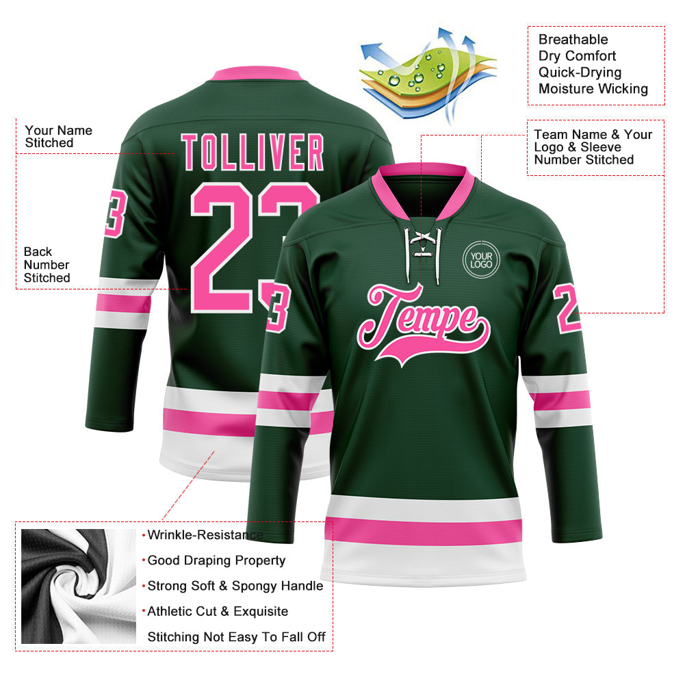 Custom Green Pink-White Hockey Lace Neck Jersey - Sky-Custom