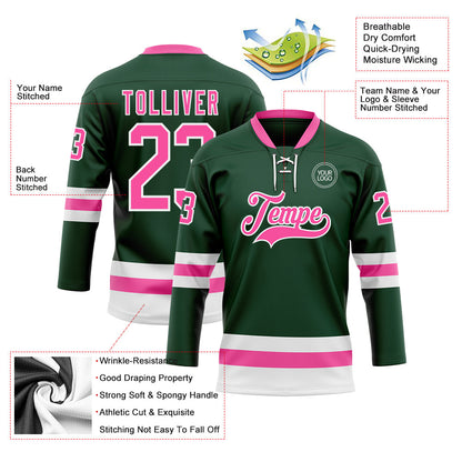 Custom Green Pink-White Hockey Lace Neck Jersey - Sky-Custom