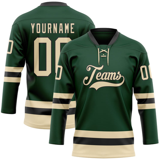 Custom Green Cream-Black Hockey Lace Neck Jersey - Sky-Custom