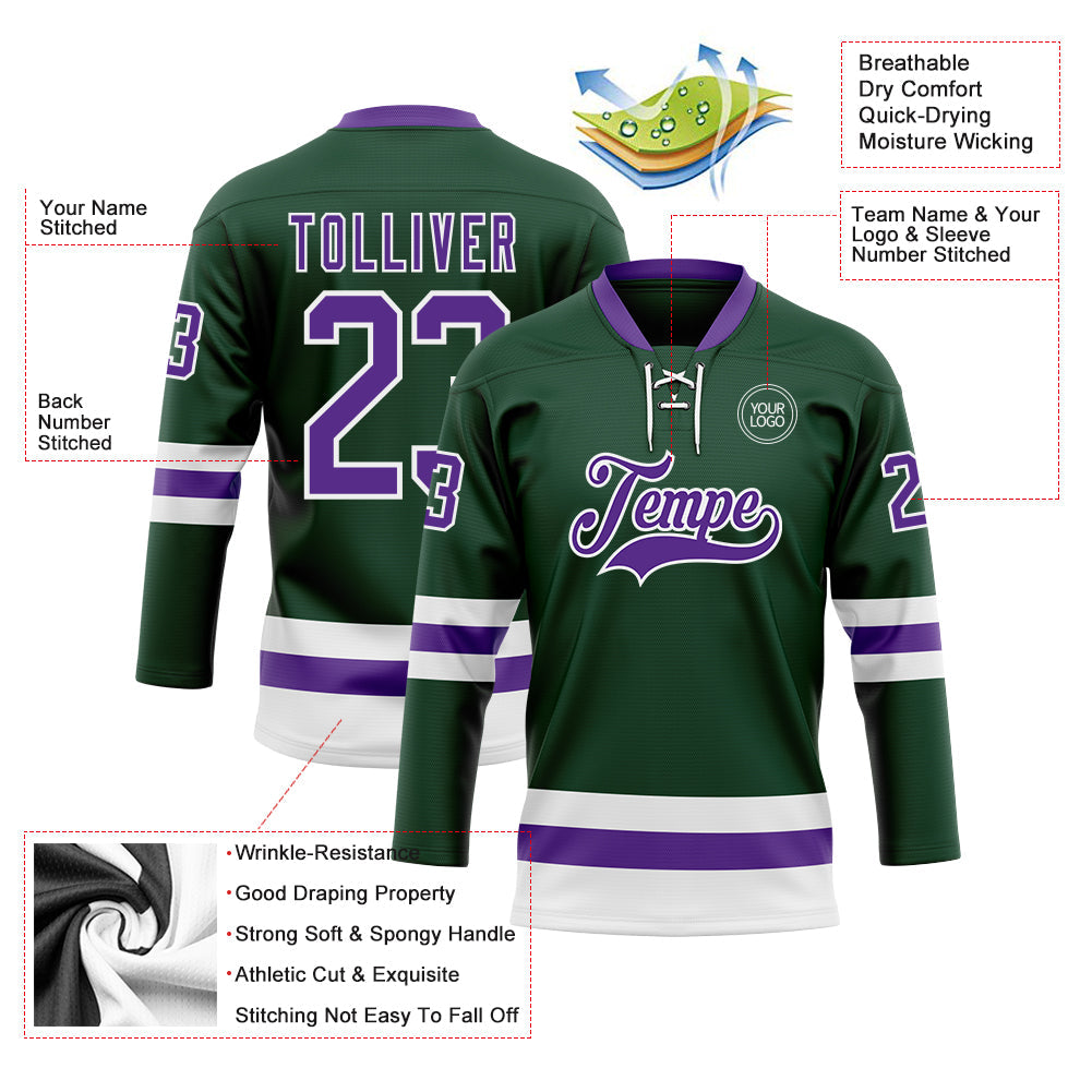 Custom Green Purple-White Hockey Lace Neck Jersey - Sky-Custom