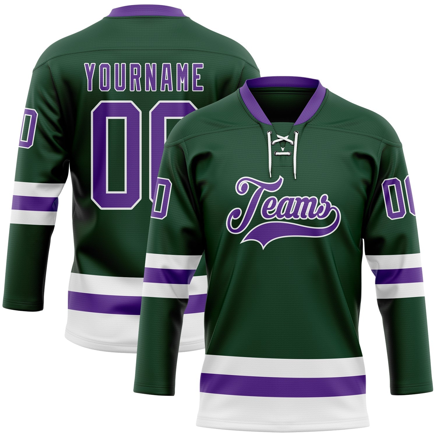 Custom Green Purple-White Hockey Lace Neck Jersey - Sky-Custom