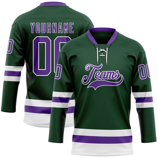Custom Green Purple-White Hockey Lace Neck Jersey - Sky-Custom