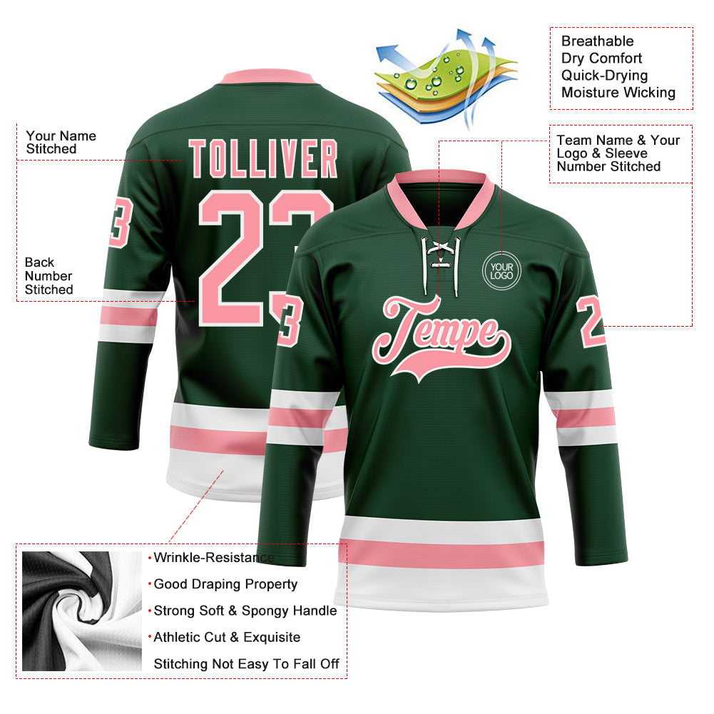 Custom Green Medium Pink-White Hockey Lace Neck Jersey - Sky-Custom