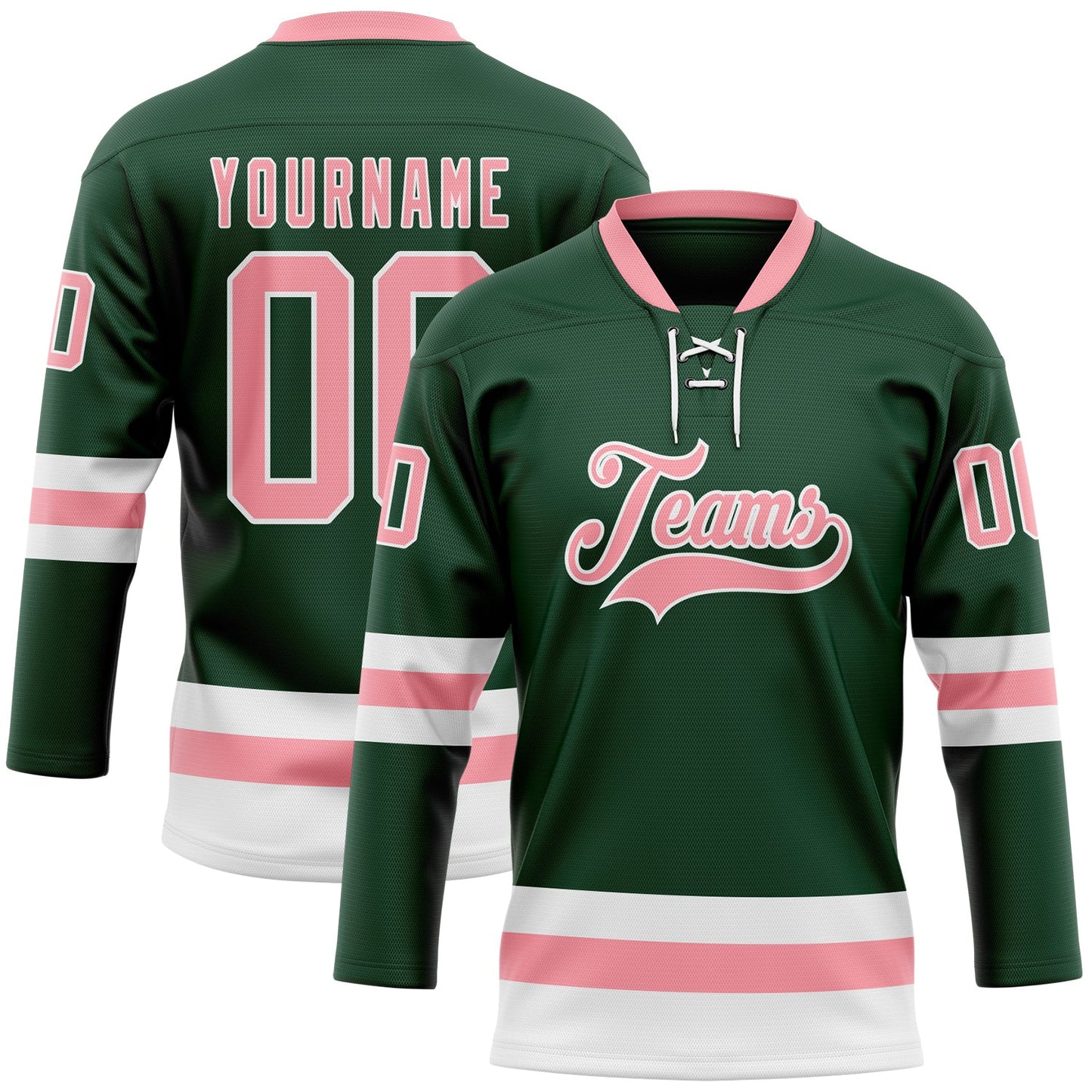 Custom Green Medium Pink-White Hockey Lace Neck Jersey - Sky-Custom