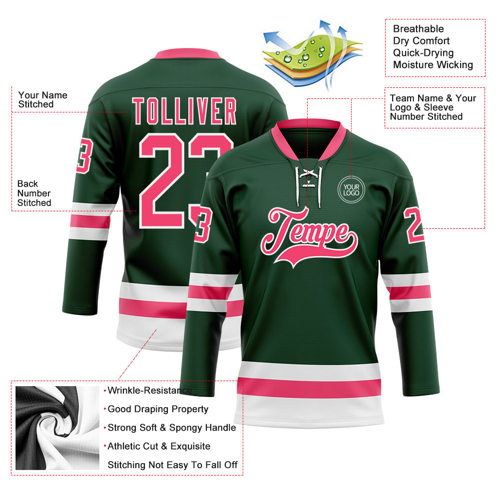 Custom Green Neon Pink-White Hockey Lace Neck Jersey - Sky-Custom