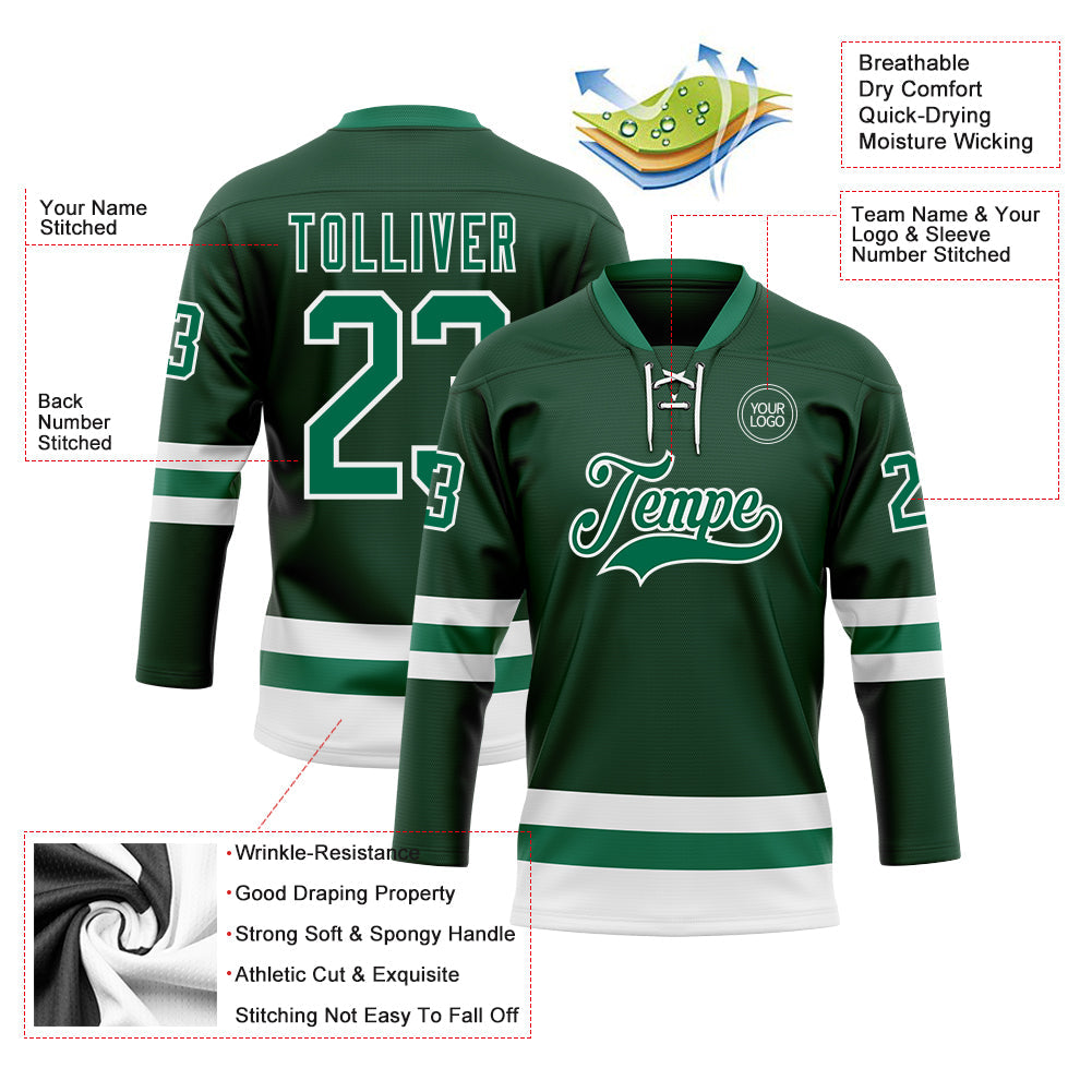 Custom Green Kelly Green-White Hockey Lace Neck Jersey - Sky-Custom