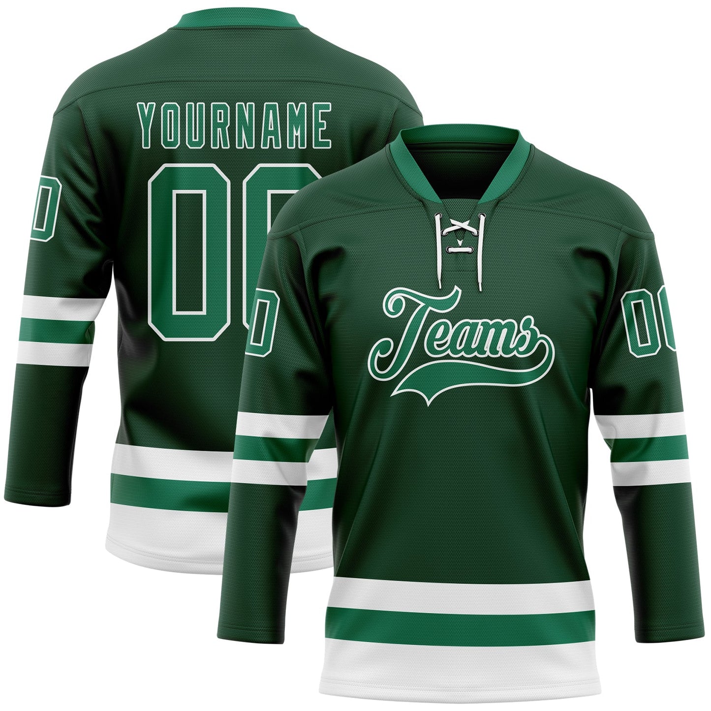 Custom Green Kelly Green-White Hockey Lace Neck Jersey - Sky-Custom