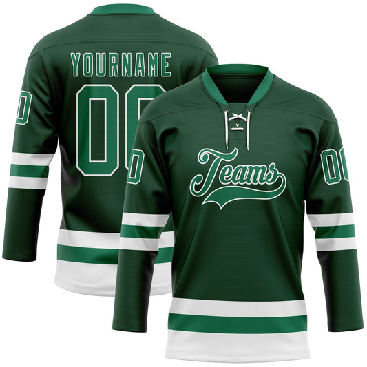 Custom Green Kelly Green-White Hockey Lace Neck Jersey - Sky-Custom