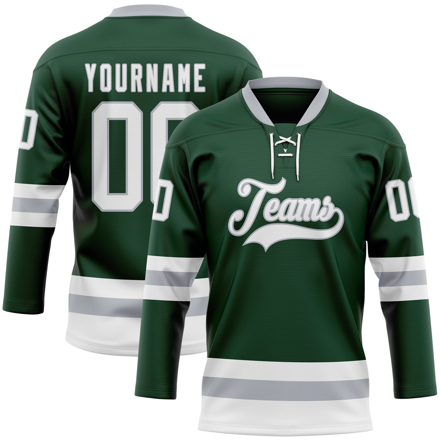 Custom Green White-Gray Hockey Lace Neck Jersey - Sky-Custom