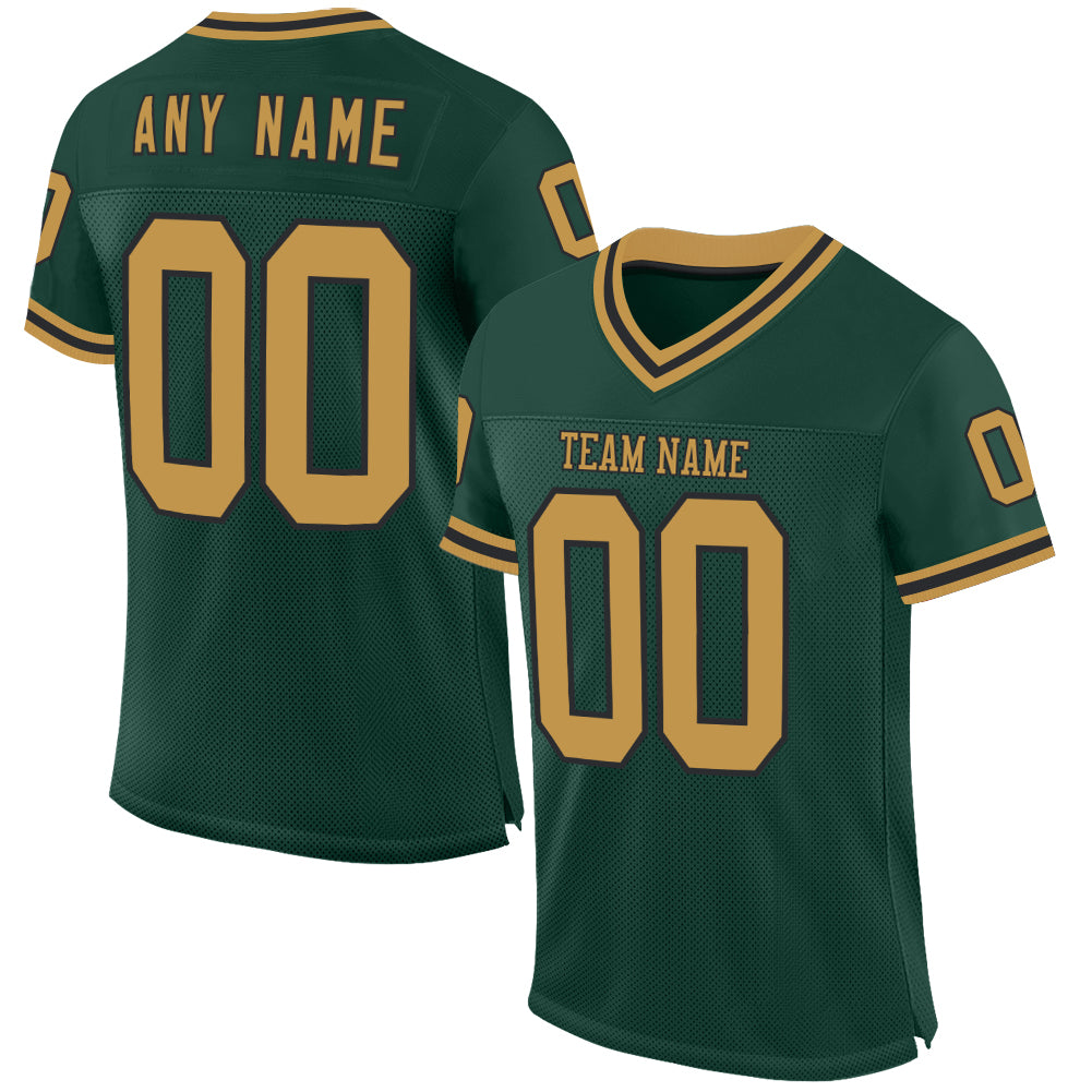 Custom Green Old Gold-Black Mesh Authentic Throwback Football Jersey - Sky-Custom
