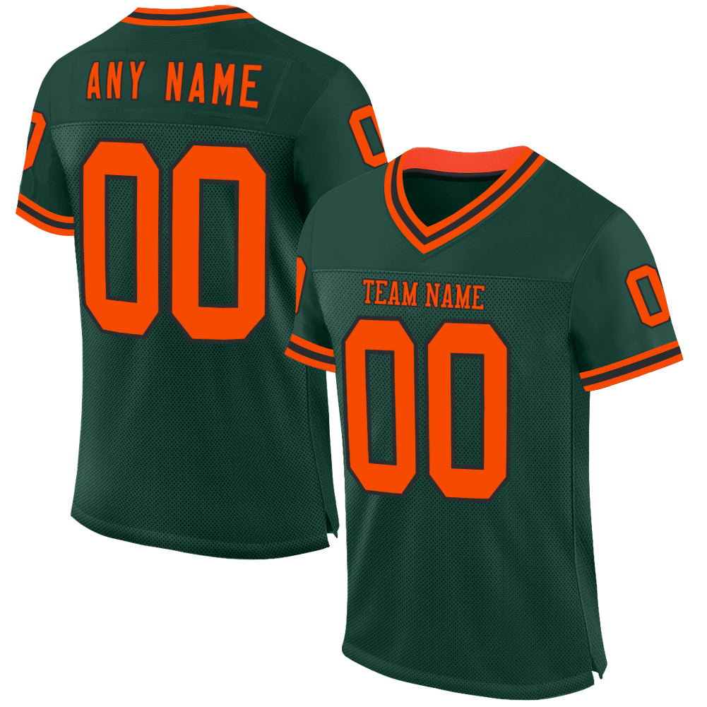 Custom Green Orange-Black Mesh Authentic Throwback Football Jersey - Sky-Custom