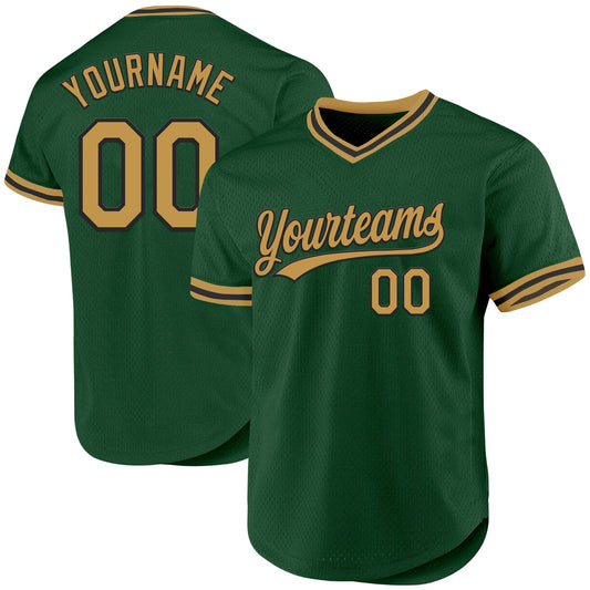 Custom Green Old Gold-Black Authentic Throwback Baseball Jersey - Sky-Custom