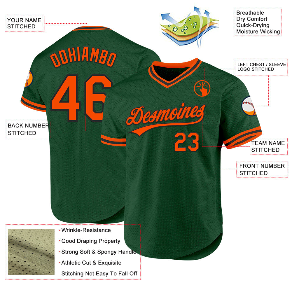 Custom Green Orange-Black Authentic Throwback Baseball Jersey - Sky-Custom