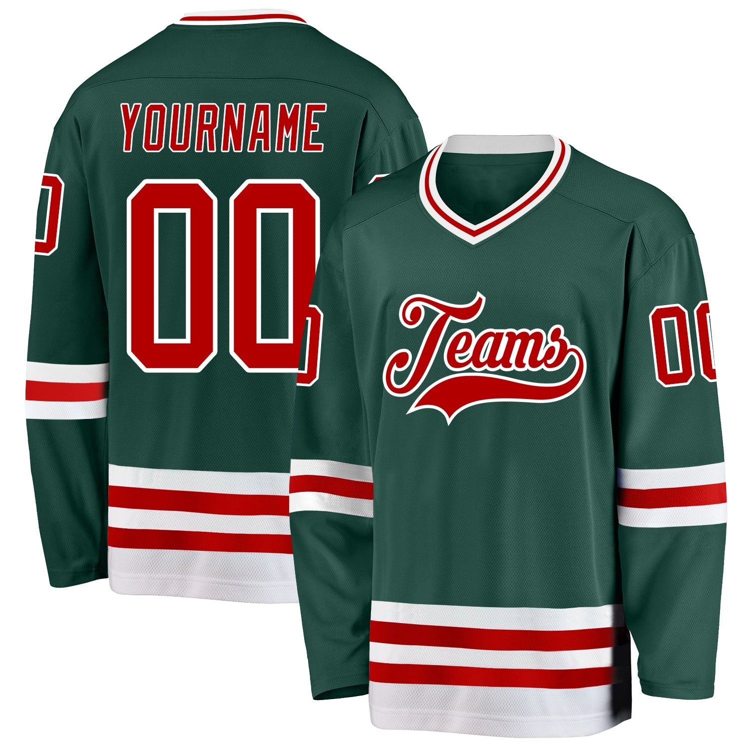 Custom Green Red-White Hockey Jersey - Sky-Custom